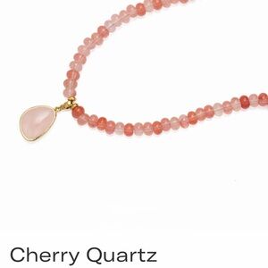 Cherry Quartz Beaded Necklace with Teardrop Pendant - Pink